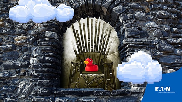 Devil duck sitting on his throne